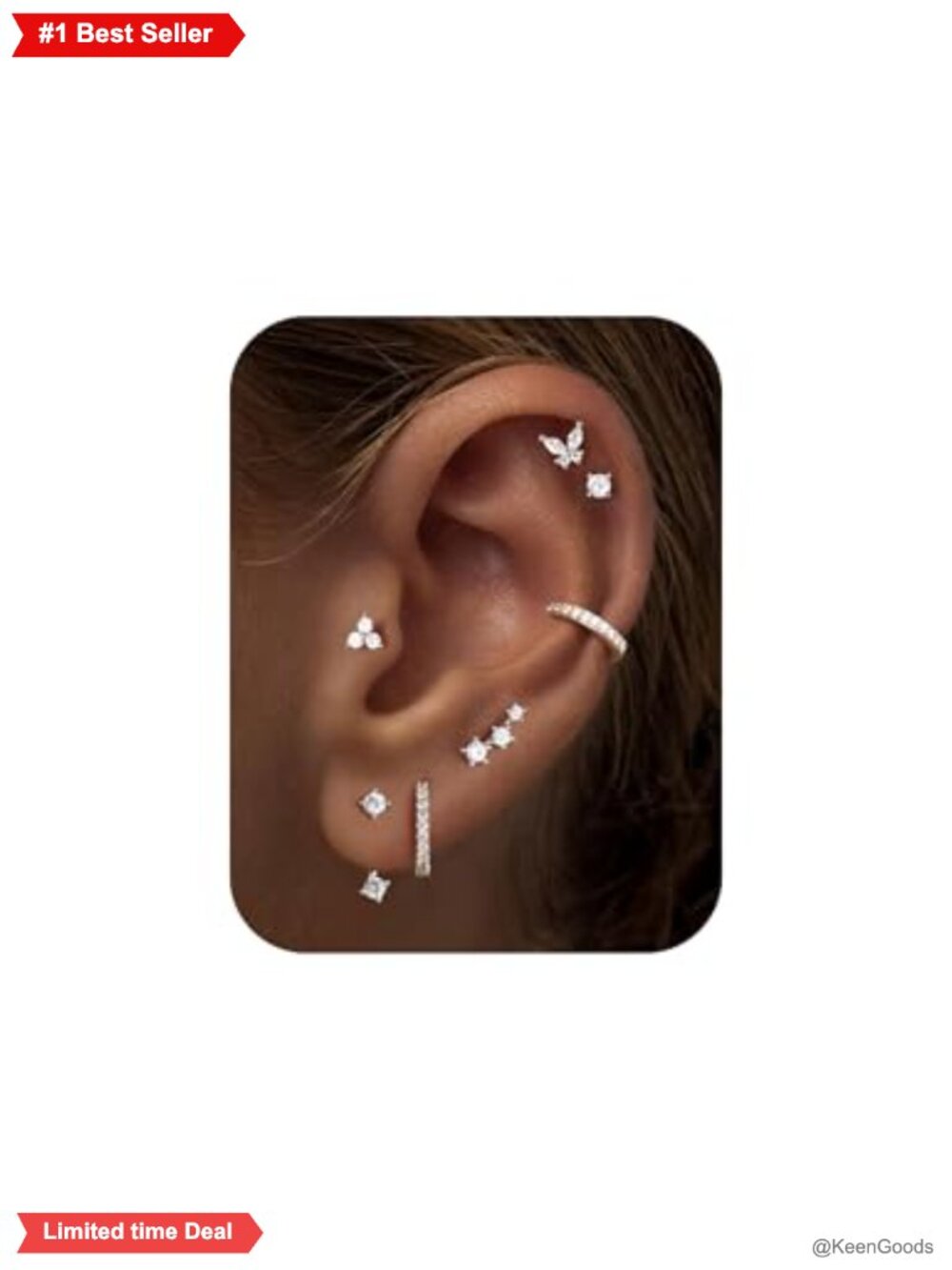 14k Gold Plated Hypoallergenic Earrings 7 Pairs Flat Back Stud Hoop Set